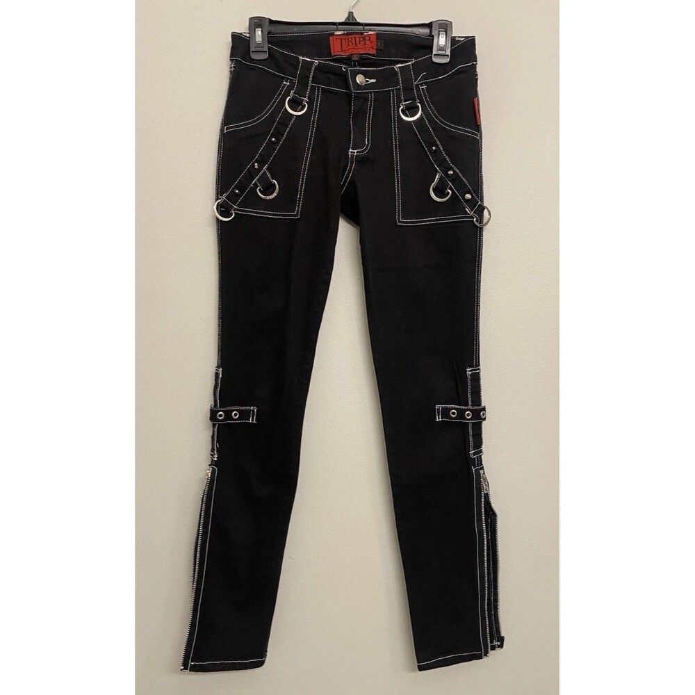 Tripp NYC Studded Black Jeans Women’s 7 Skinny Straight Leg Buckle Goth Emo Alt